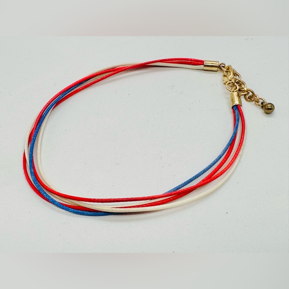 Red White Blue Triple Strand Satin Cord Bracelet July 4th Patriotic America